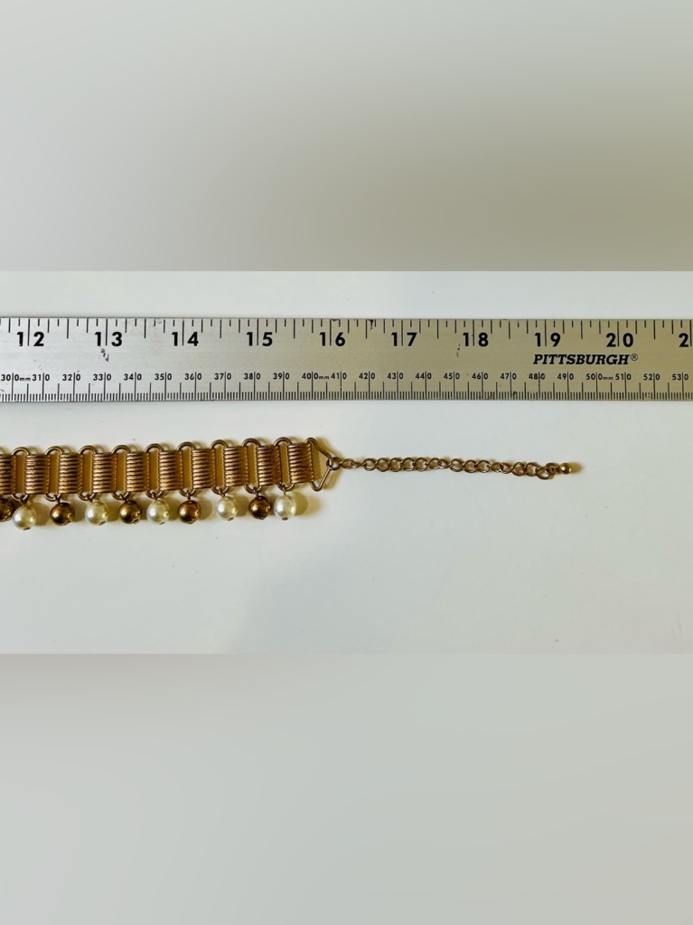 VTG QVC Gold & Pearl Fringe Choker Necklace Casual Cocktail Bib Collar Lightwe - Picture 10 of 14
